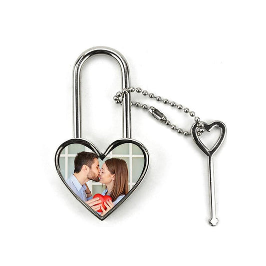 Heart Metal Padlock with Key Printed With Your Photo.