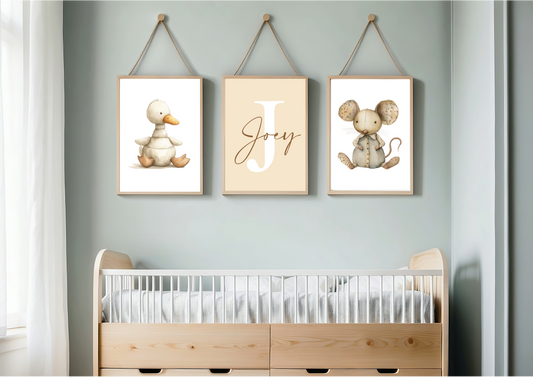 Duck and Mouse Set Of Three Prints - Light Brown