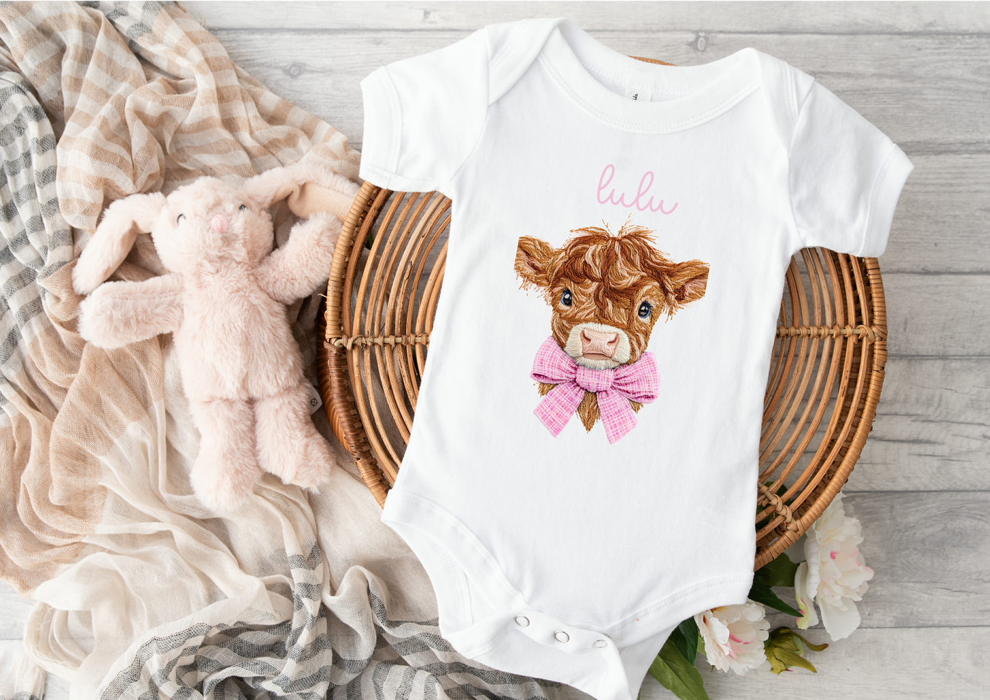 Highland Cow Babygrow - Pink and Blue