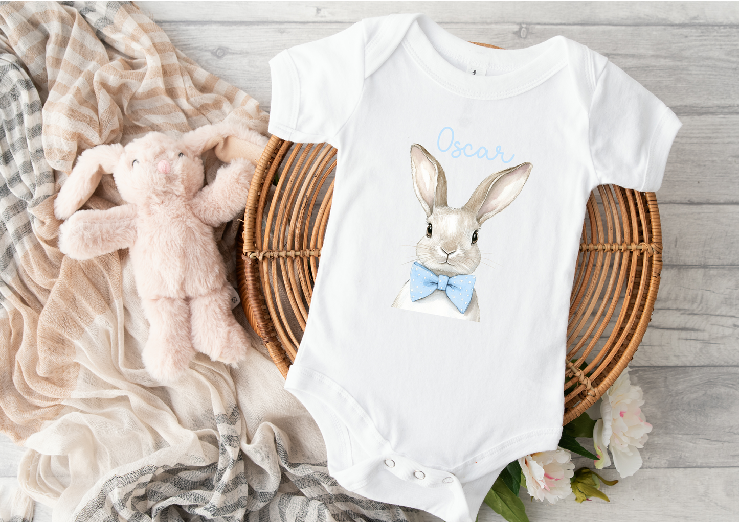 Bunny/Rabbit Easter Babygrow - Pink and Blue