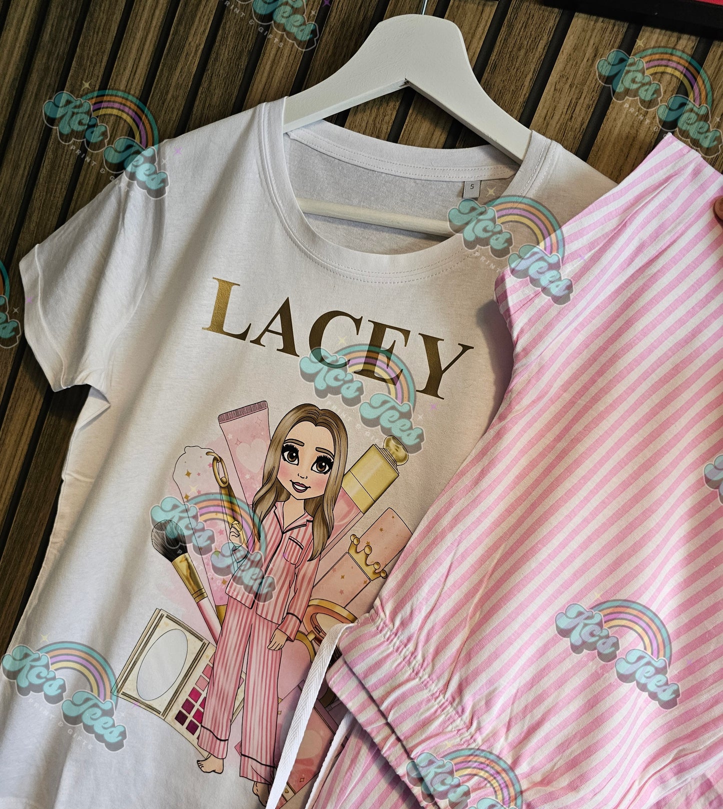 Personalised Make Up Girl Pink Stripe Pyjamas