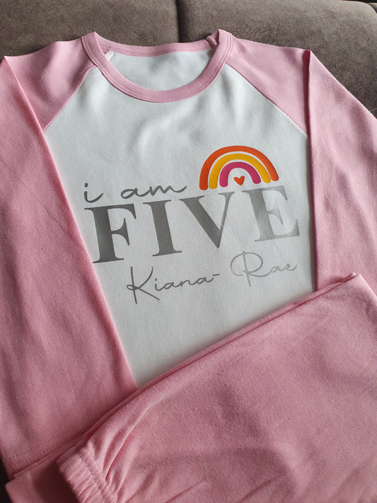 Kids Rainbow Personalised Age Pyjamas