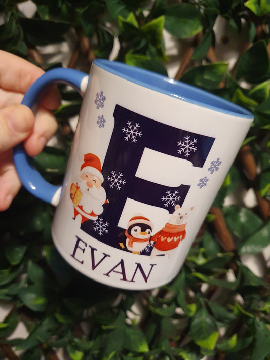 Personalised Initial Christmas Mug - Blue.