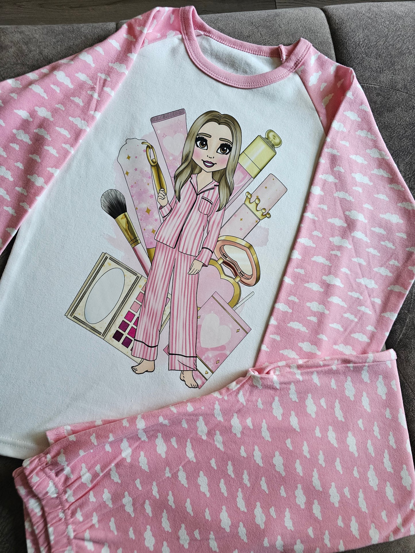 Personalised Make Up Girl Pink Cloud Pyjamas