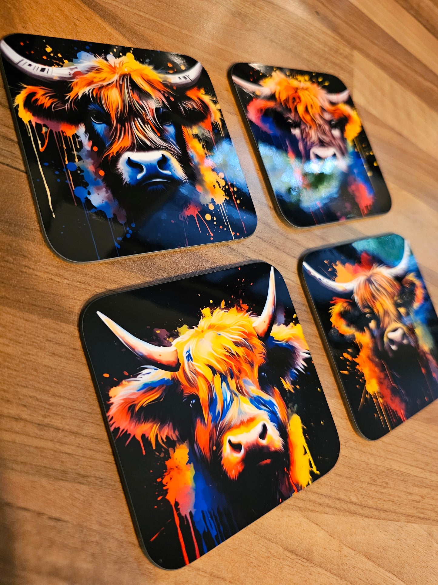 Set of four Highland cow coasters