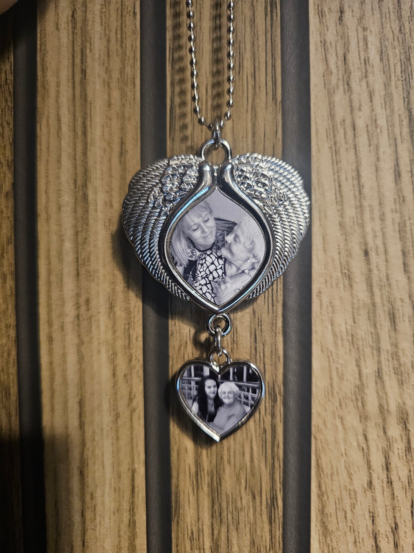 Hanging Photo Charm With wings and heart - Printed With Your Photo.
