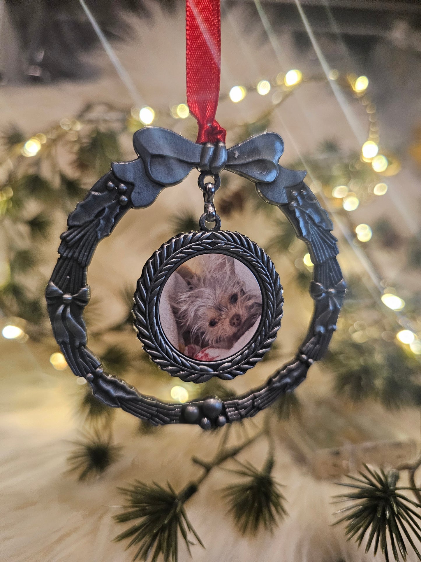 Personalised photo double sided wreath tree decoration