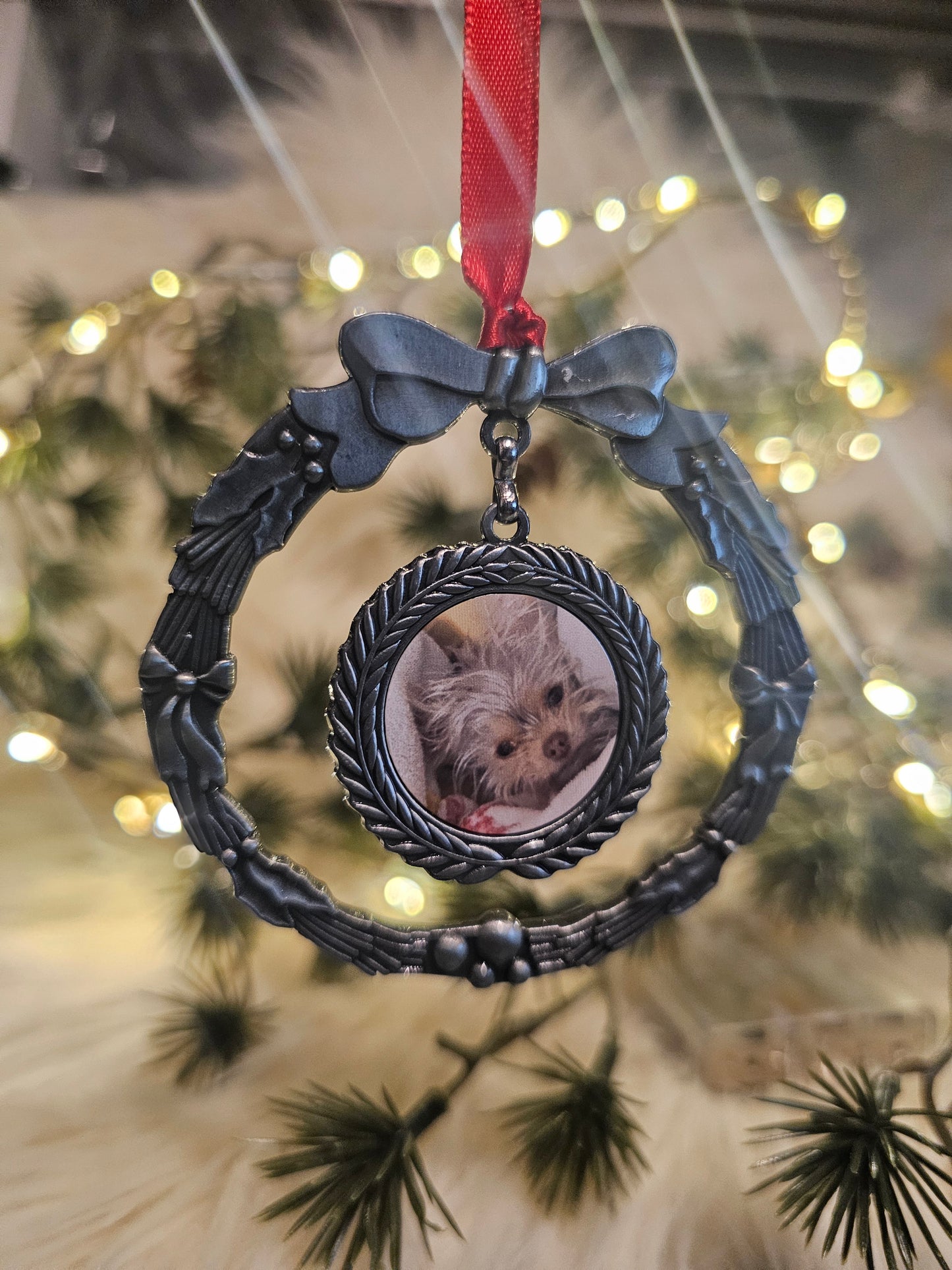 Personalised photo double sided wreath tree decoration
