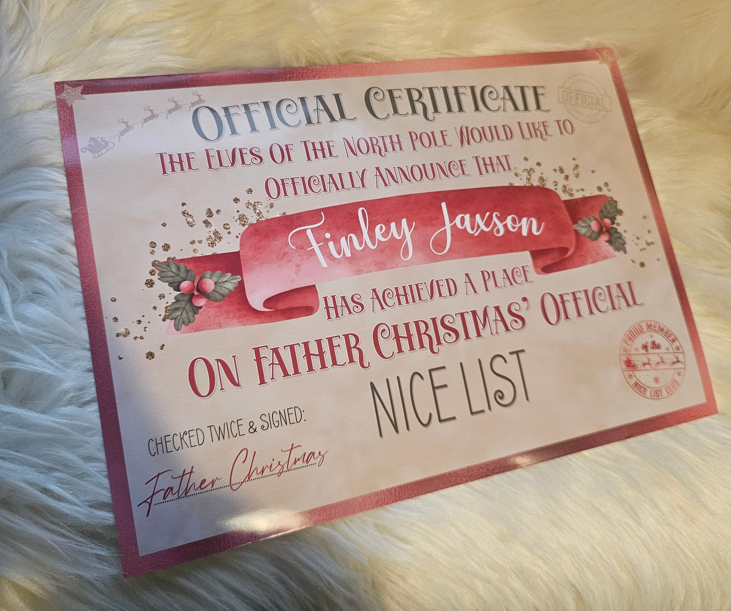 Naughty or nice certificate from Father Christmas Santa
