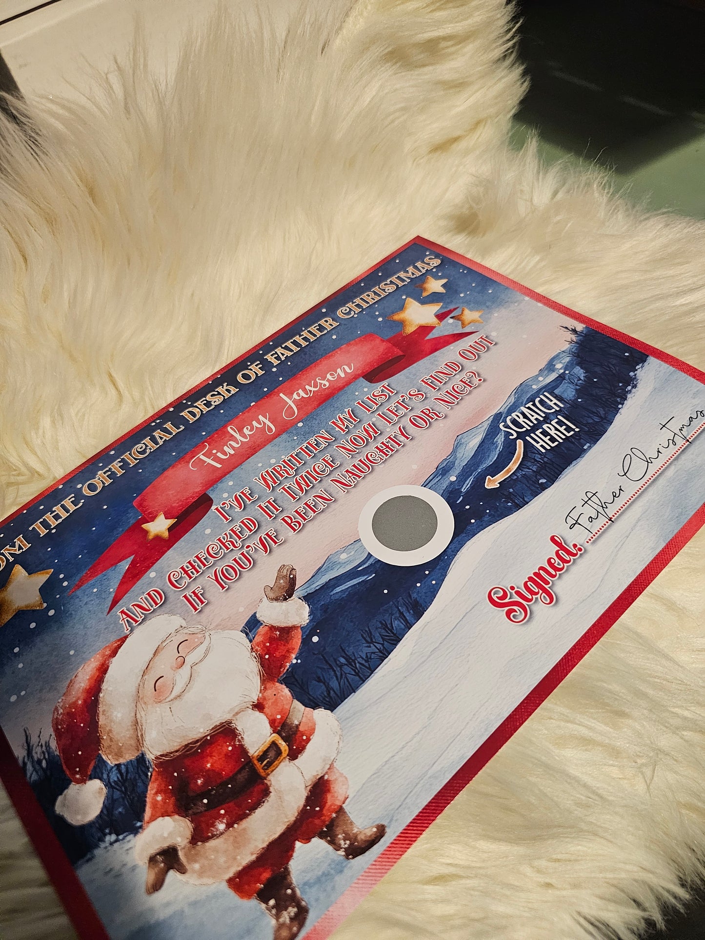Naughty or nice scratch certificate from Father Christmas Santa