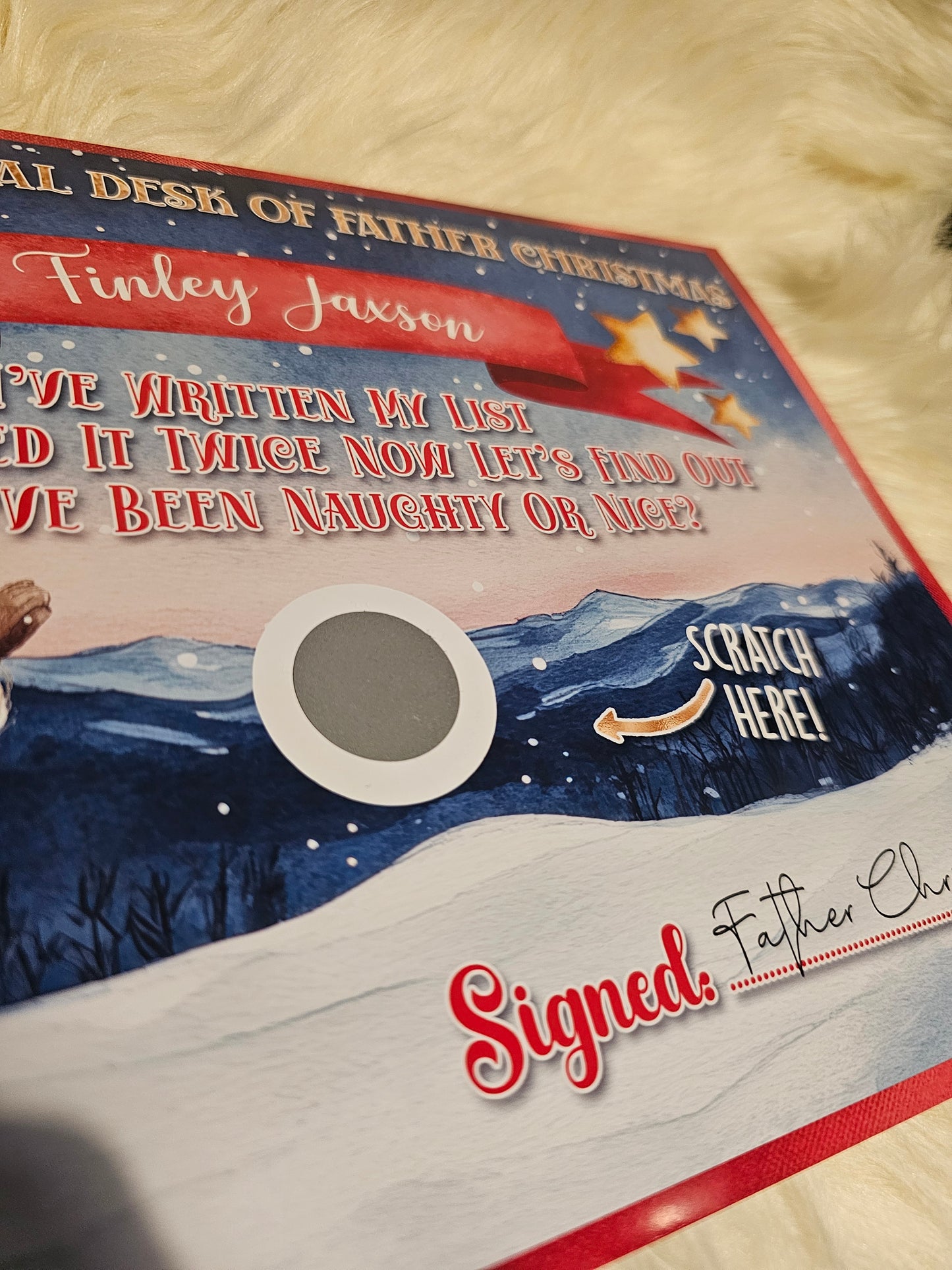 Naughty or nice scratch certificate from Father Christmas Santa