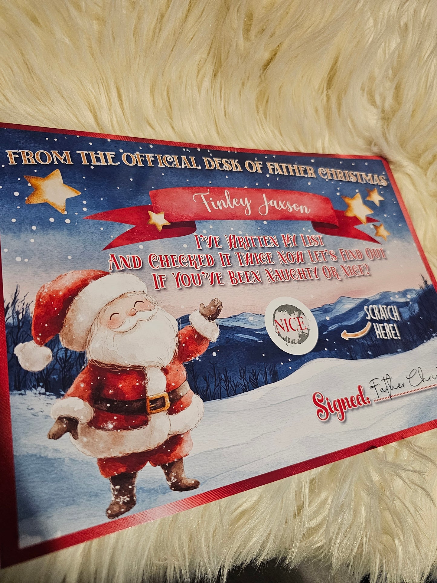 Naughty or nice scratch certificate from Father Christmas Santa