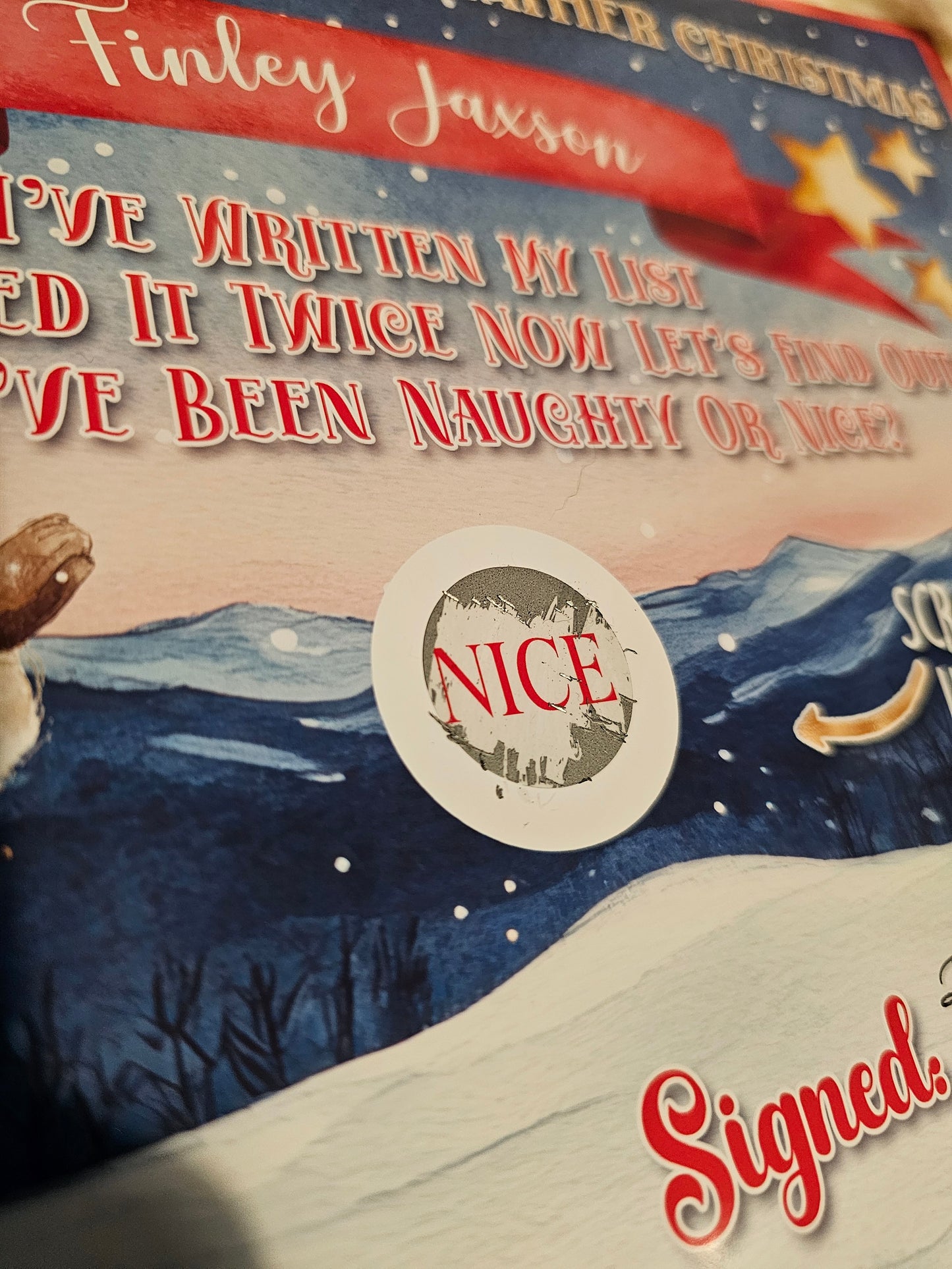 Naughty or nice scratch certificate from Father Christmas Santa