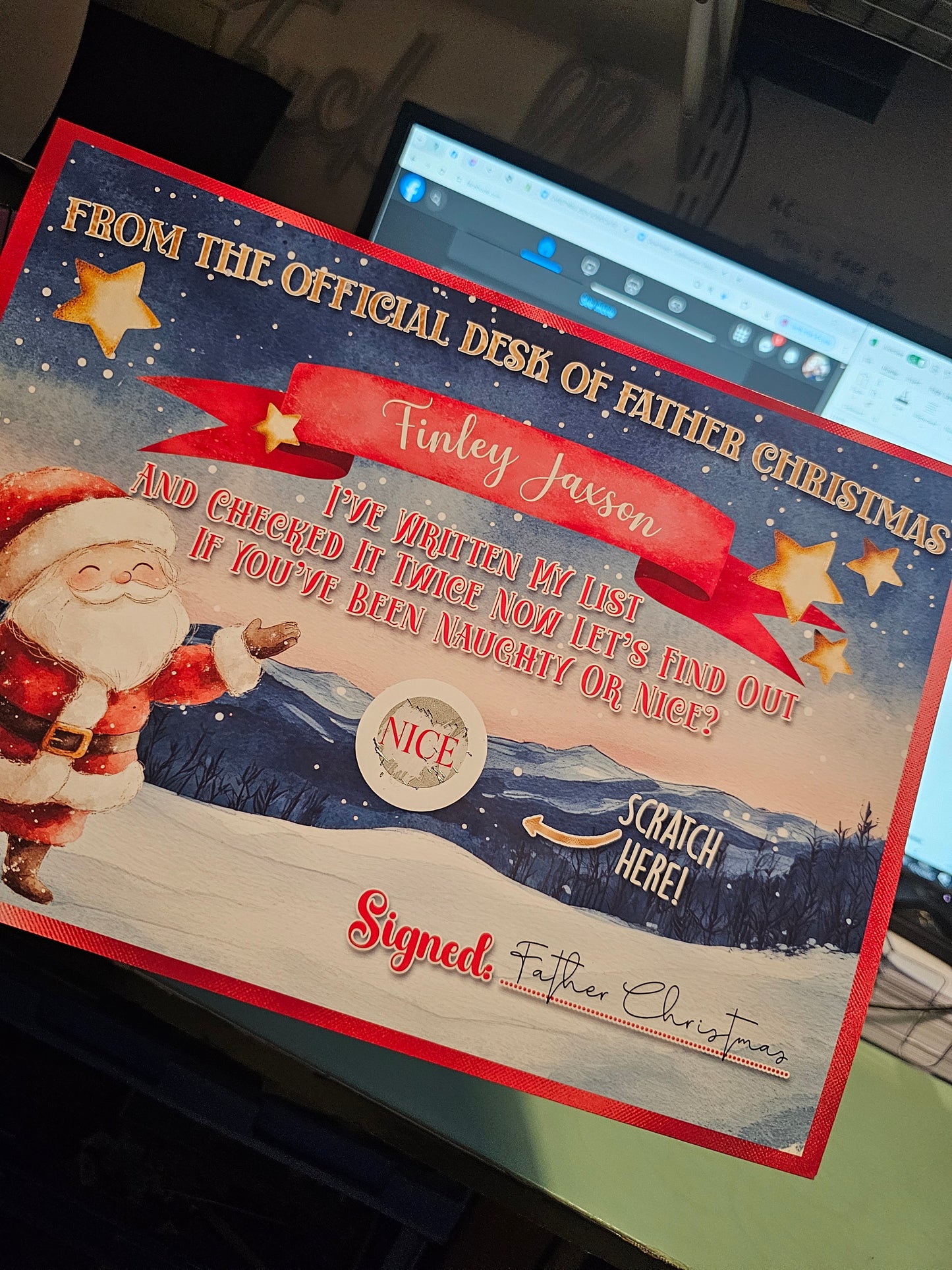 Naughty or nice scratch certificate from Father Christmas Santa