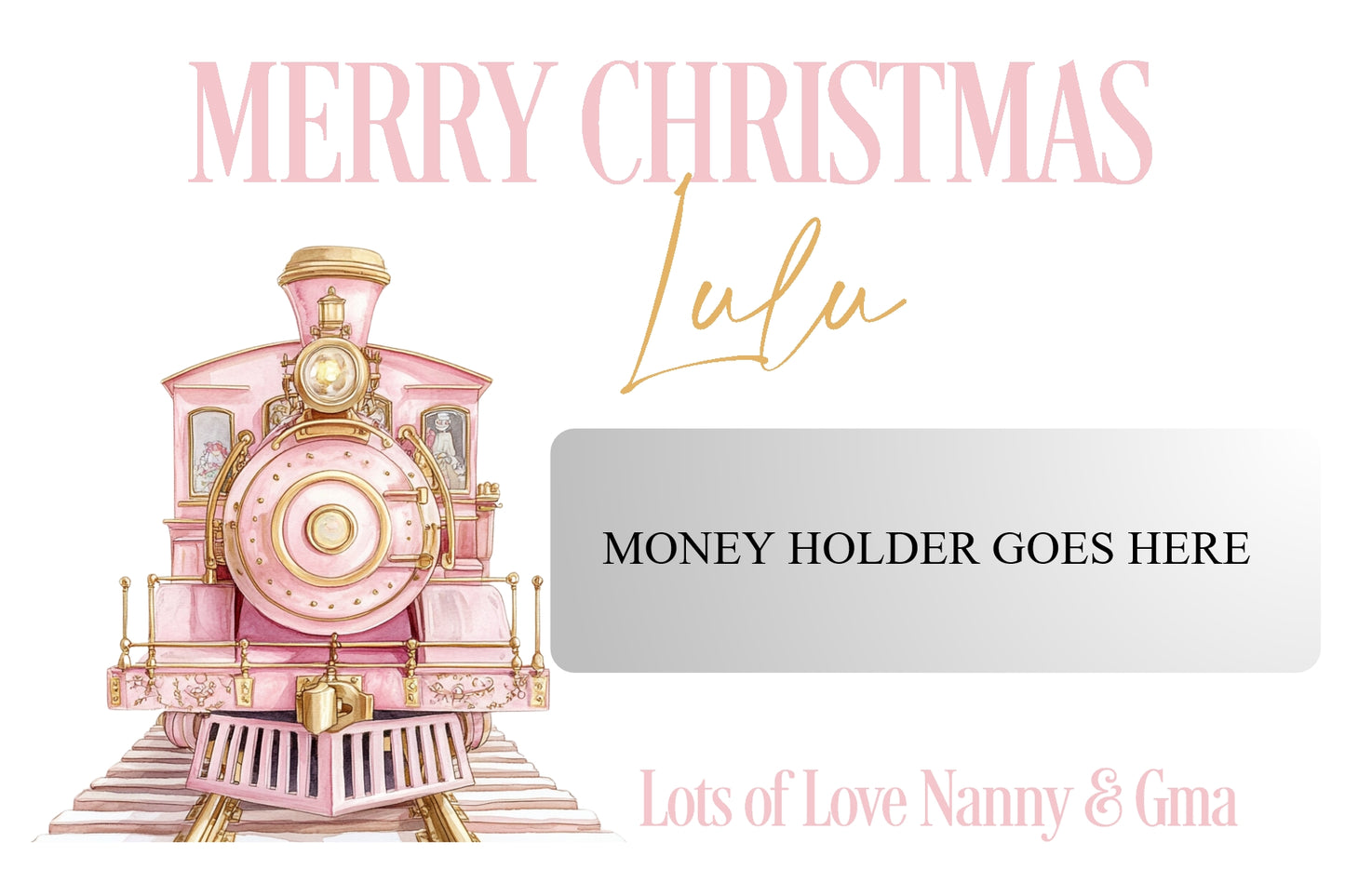Personalised Money Holder - Christmas train design - Navy and pink available