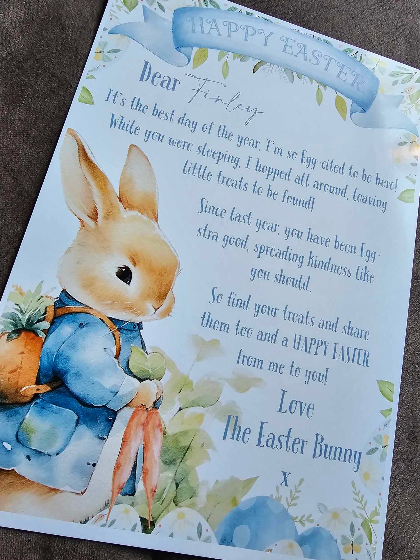 Personalised Easter Bunny Letter - Blue