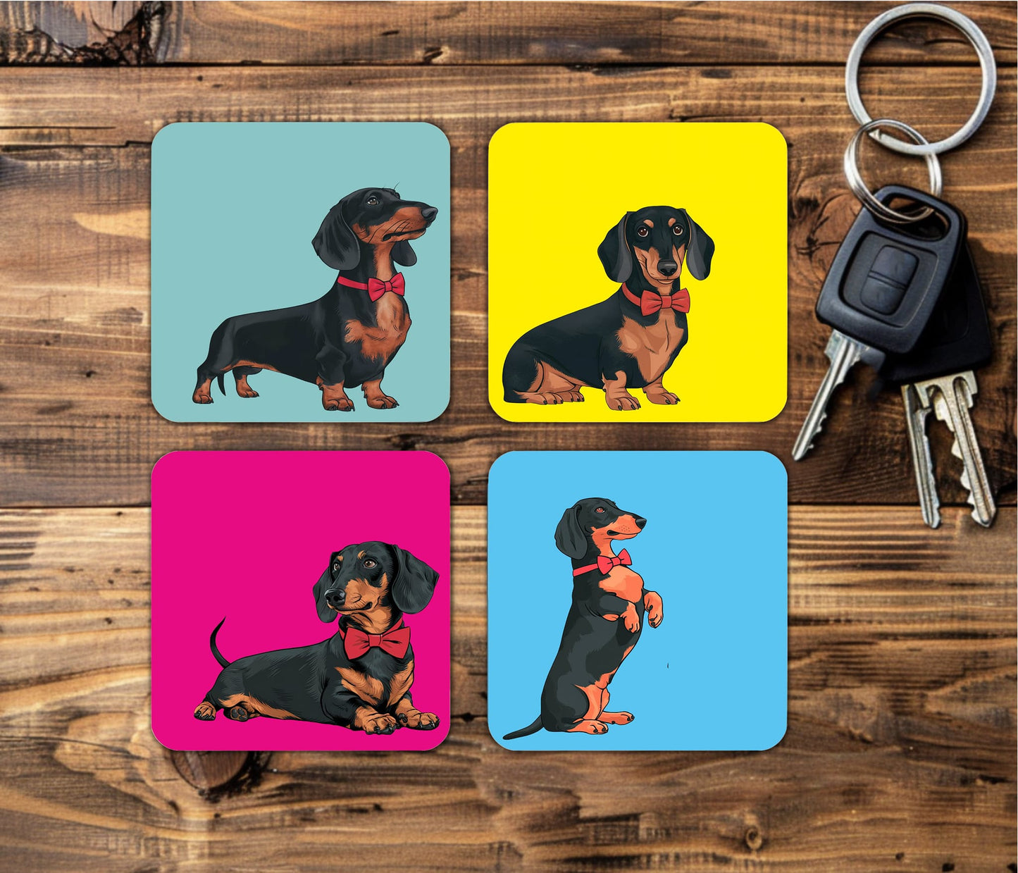 Set of four Sausage dog coasters