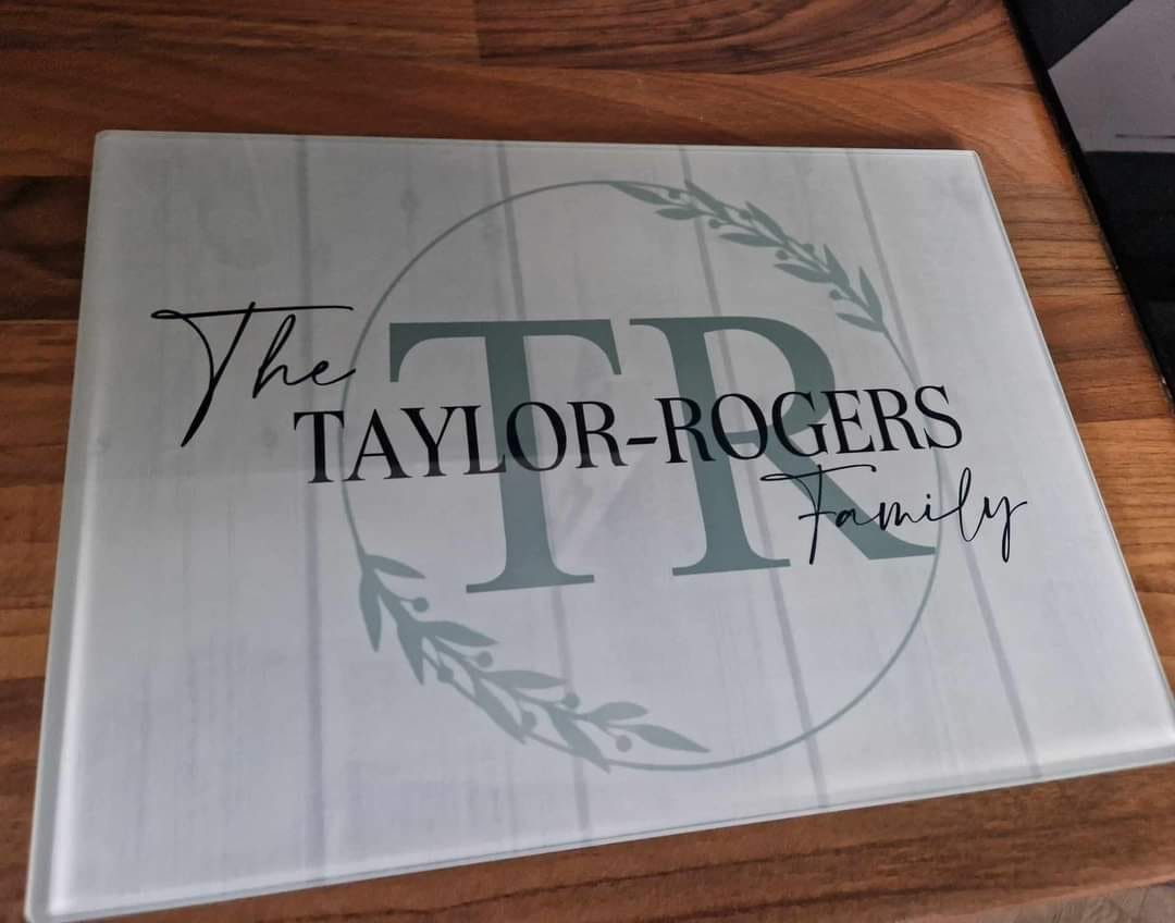 Family Name Glass Chopping Board