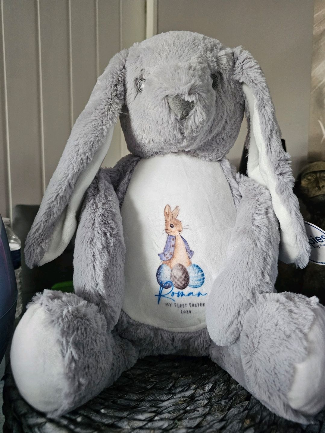 Grey Easter Bunny With Rabbit Print