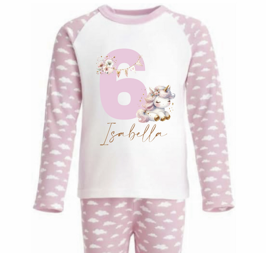 Kids Unicorn Personalised Age Pyjamas