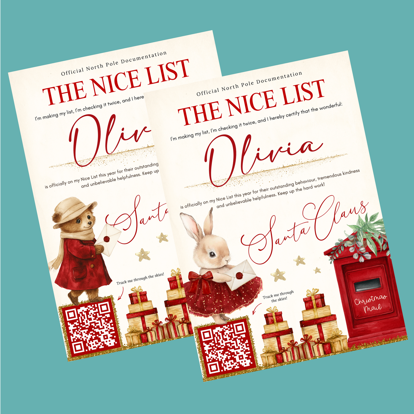 Nice List Personalised Christmas Letter - Bunny or Bear