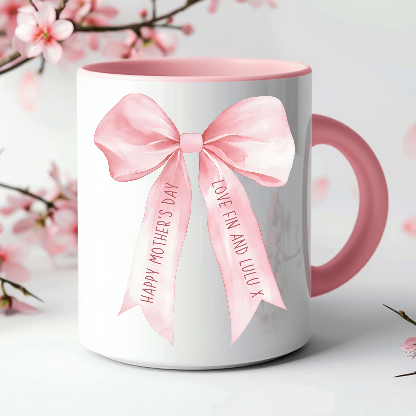 Pink bow mug - Any text