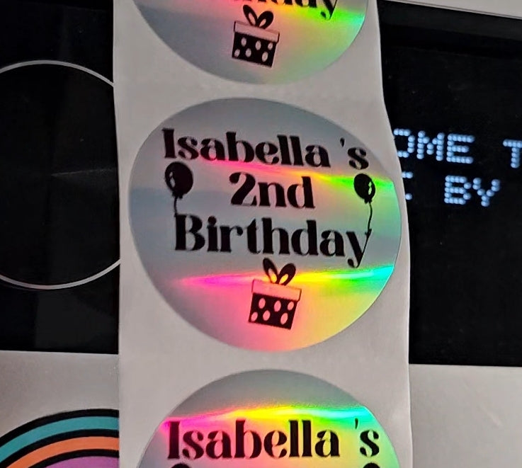 Personalised 5cm Holographic Birthday Stickers
