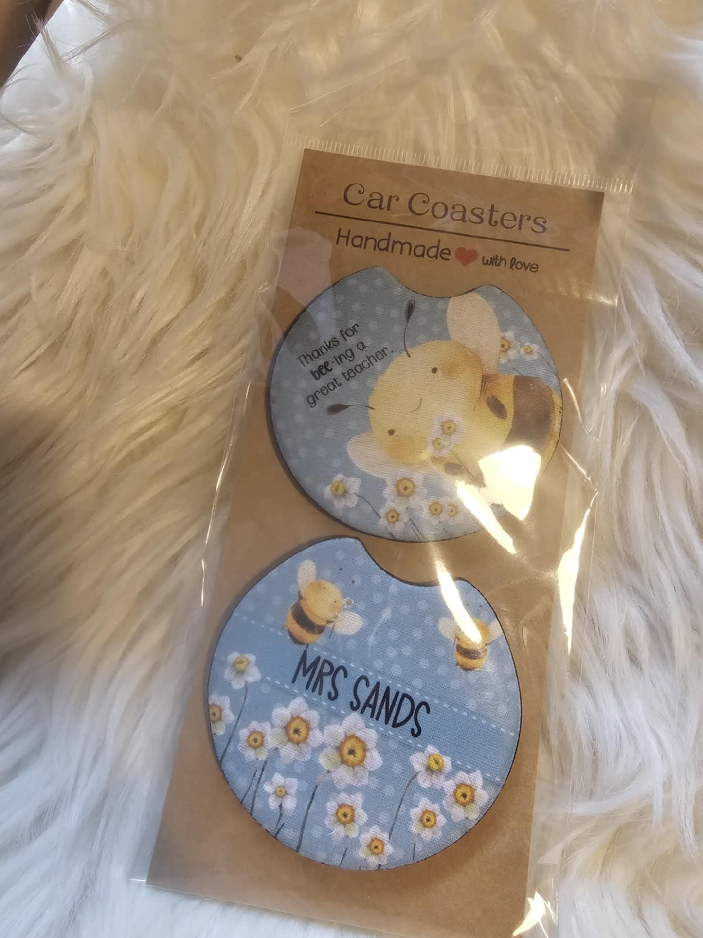 Personalised Teacher Bee Car Coasters