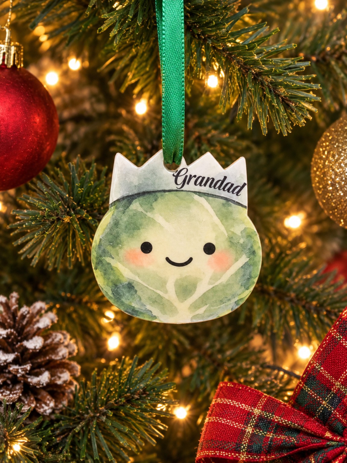 Grandad Brussels sprout Christmas tree decoration