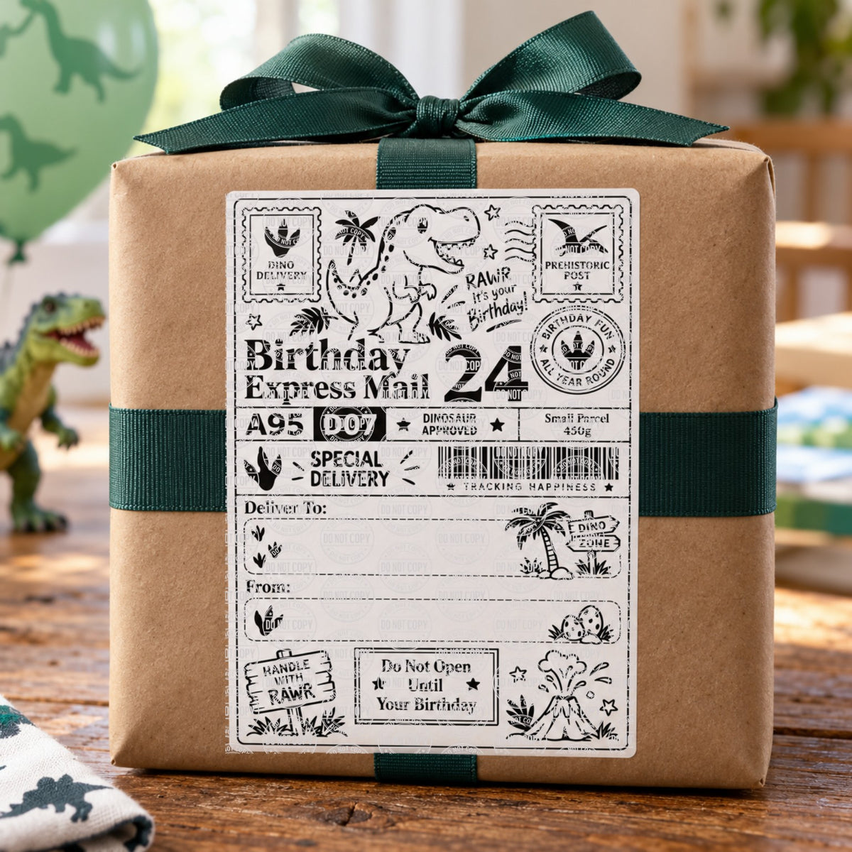 Personalised Dinosaur Birthday Express Mail 6 x 4 inch self adhesive parcel sticker label