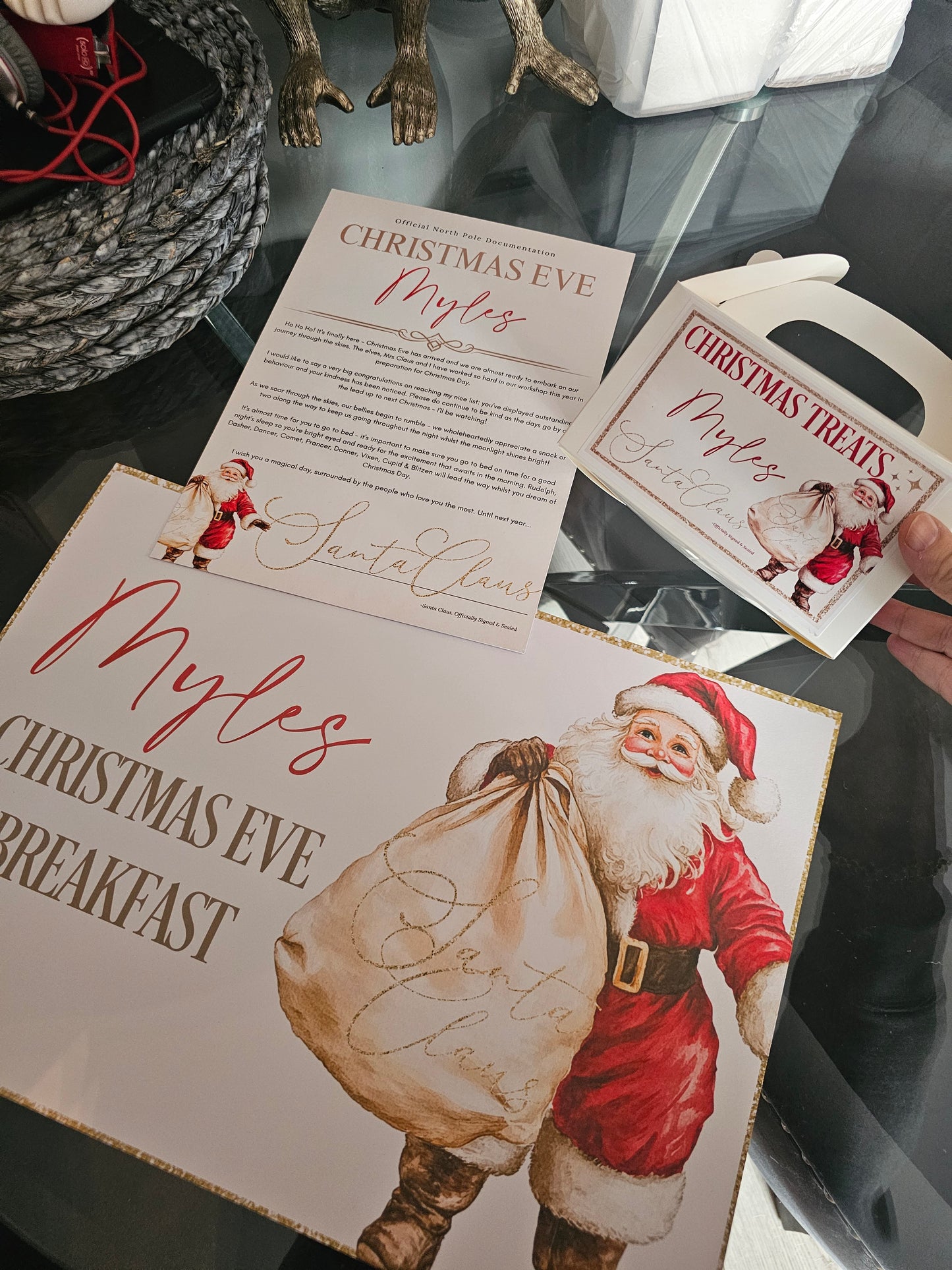 Christmas eve breakfast Set - Placemat, box and letter.