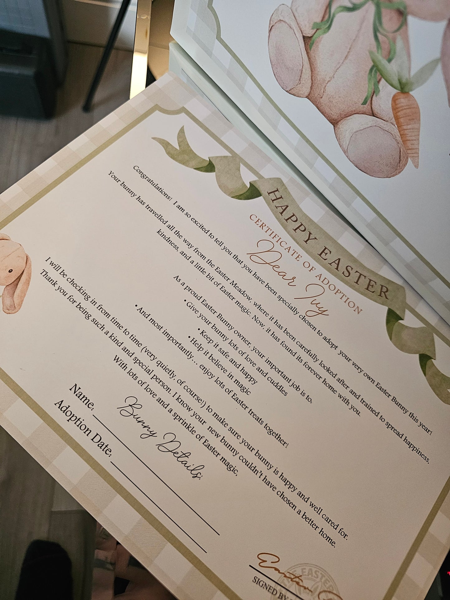 Personalised Easter Bunny Adoption Gift Set | Plush Bunny, Keepsake Bag & Certificate