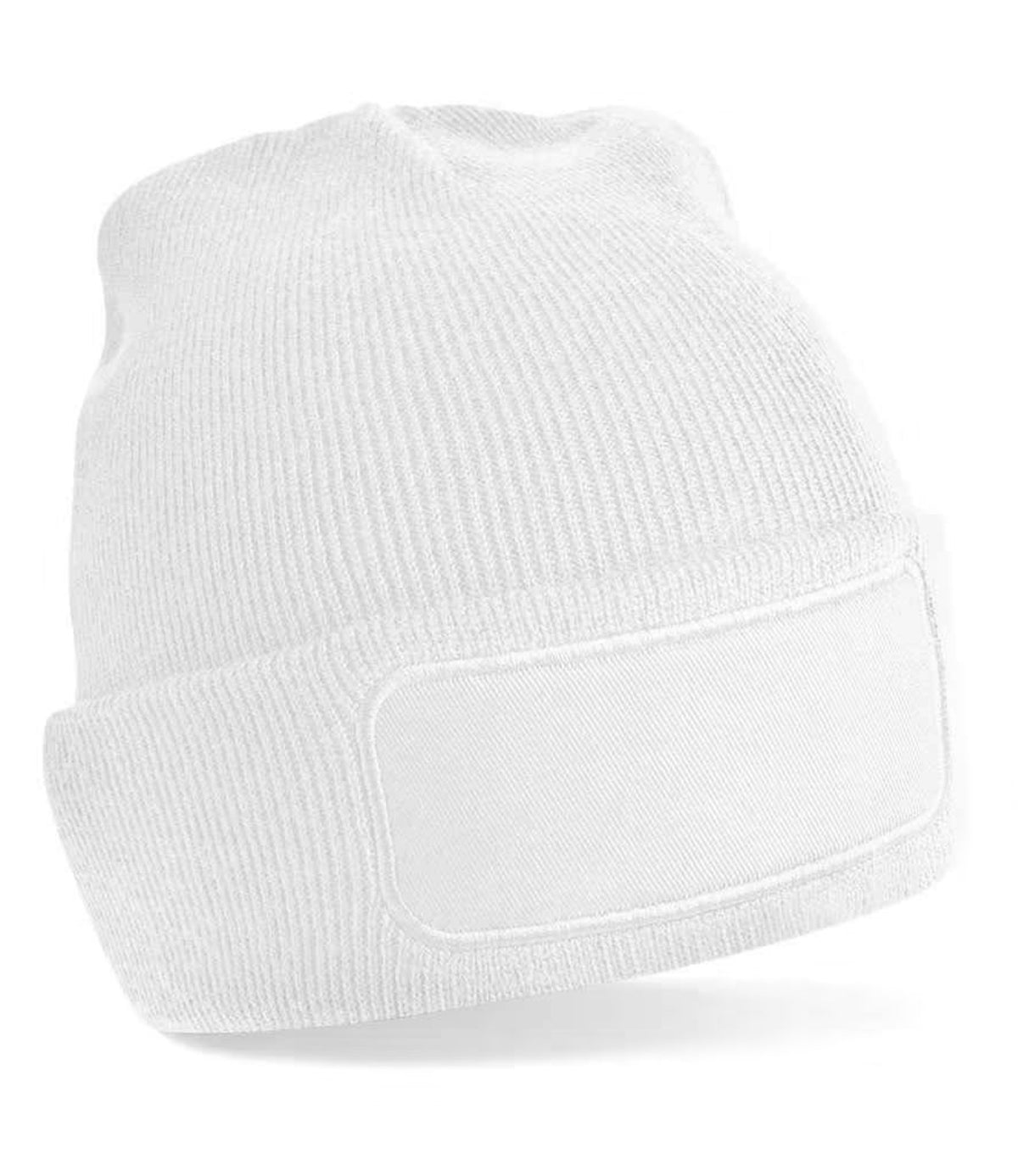 White personalised patch beanie