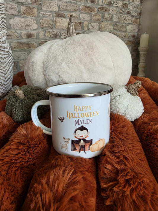 Personalised Halloween Cute Dracula Enamel Mug