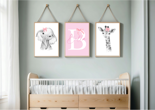 Baby Animals Set Of Three Prints - Pink