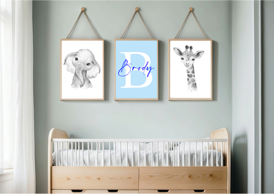 Baby Animals Set Of Three Prints - Blue