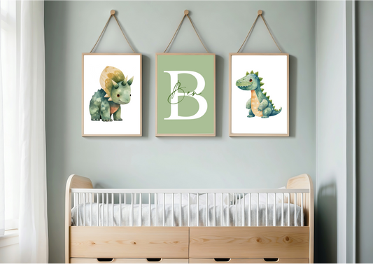 Baby Dinosaurs Set Of Three Prints - Green
