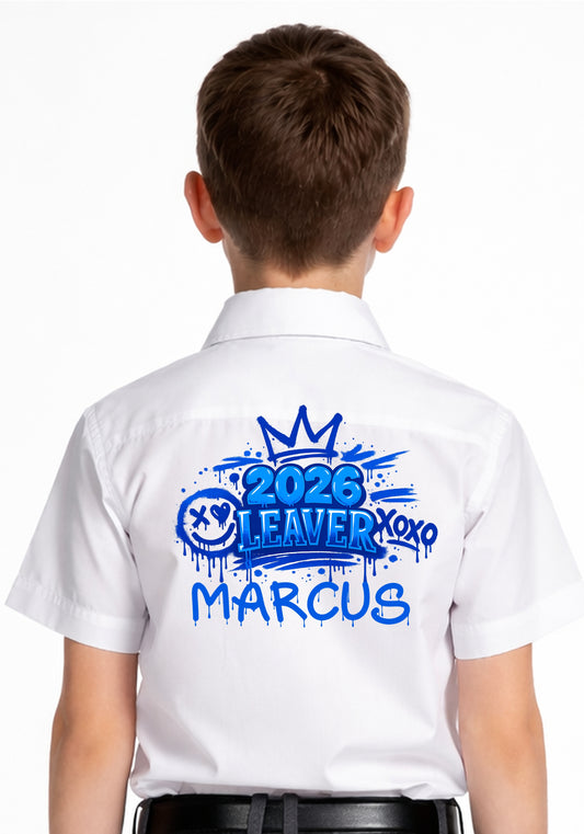Leavers Shirt Design Graffiti Blue - Print only
