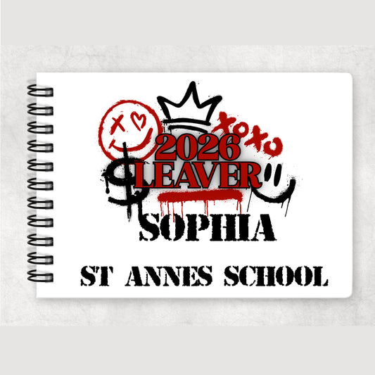 A6 Leavers Autograph Book - Black and red Smiley Design
