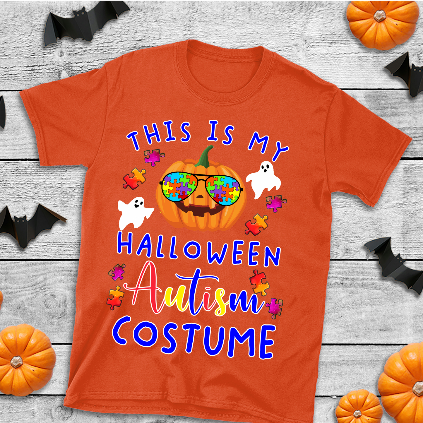 Orange Halloween Autism Tshirt