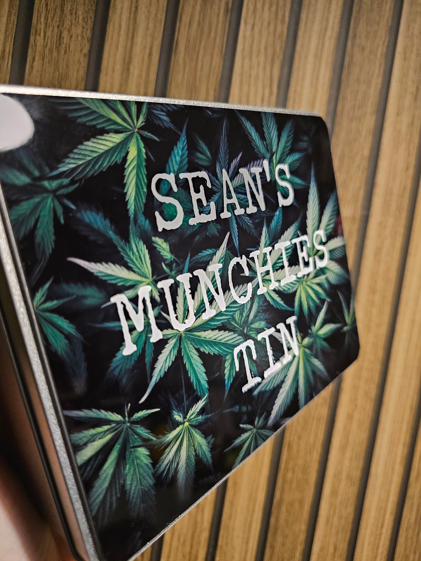 Munchies Tin With Leaf Print