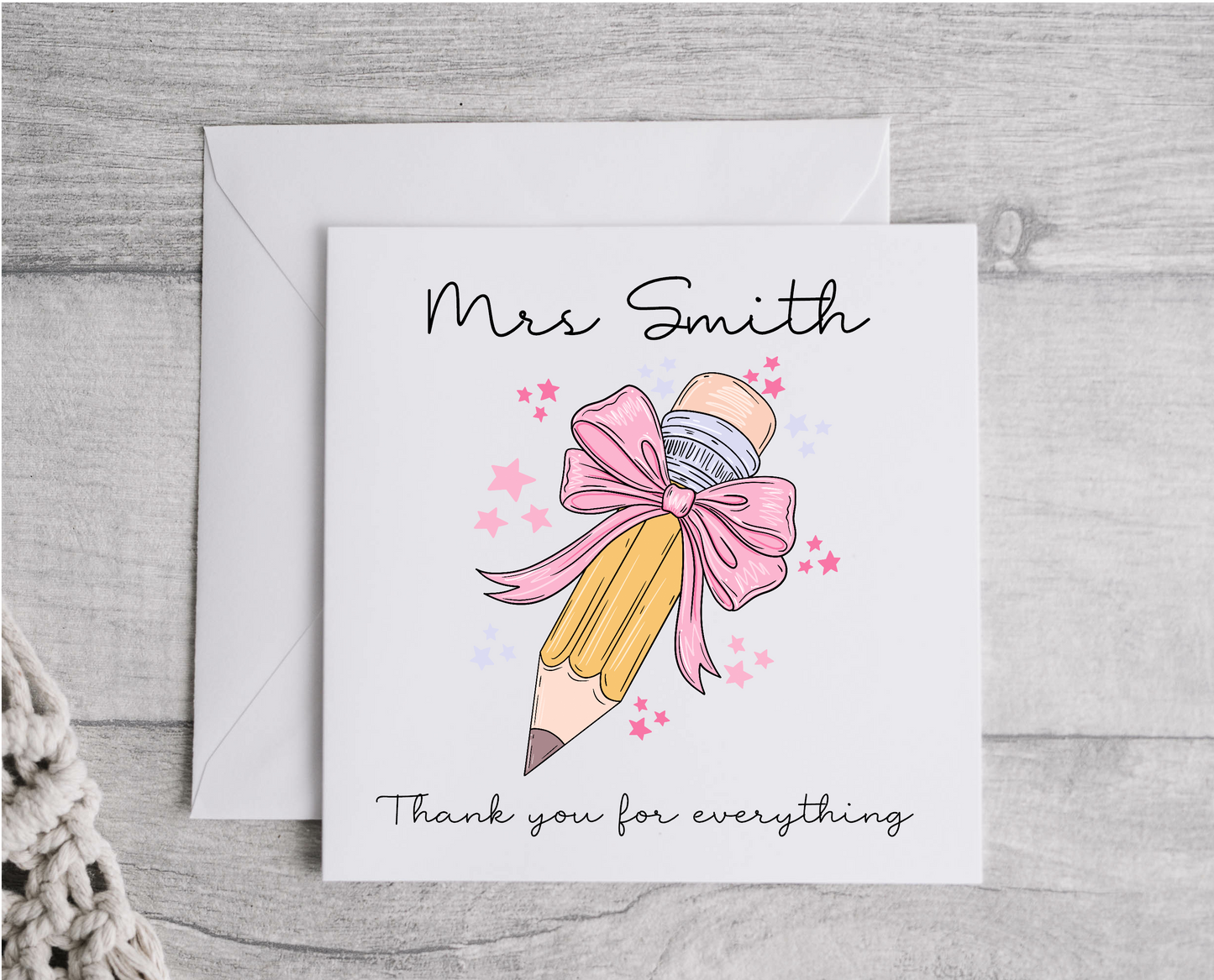 Teacher Pencil Bow Greetings Card