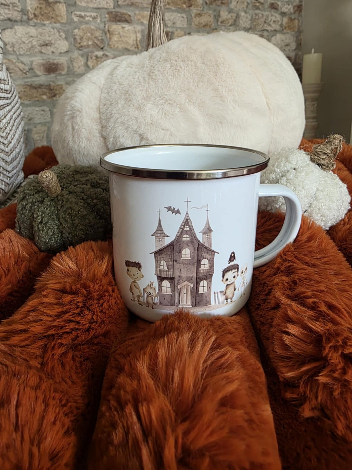 Personalised Halloween Cute Dracula Enamel Mug