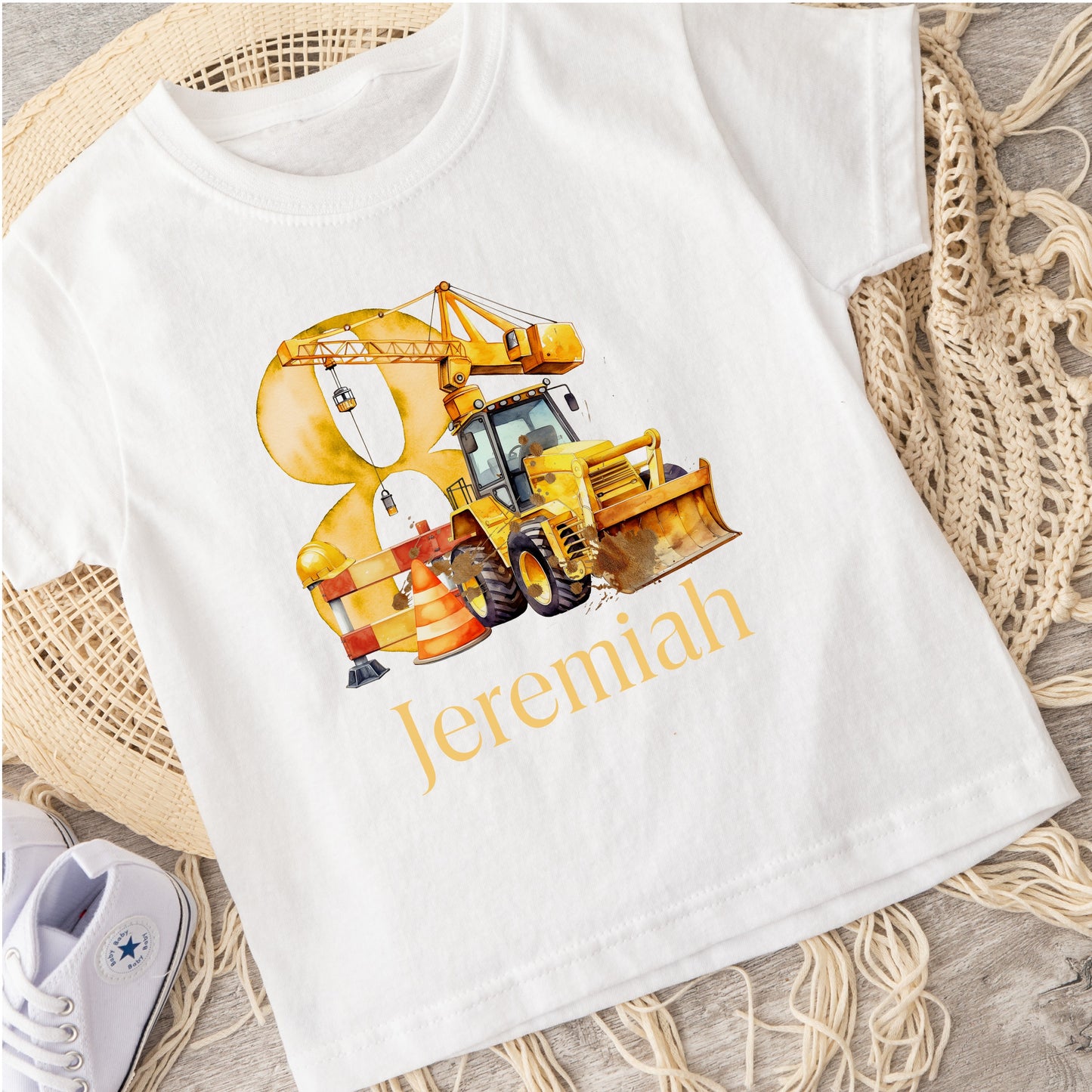 Personalised birthday age tshirt with digger design