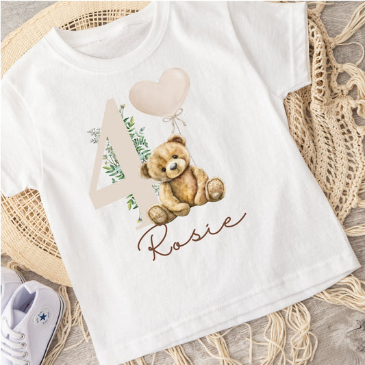 Personalised birthday age tshirt with bear design