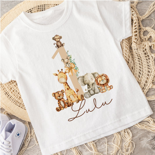 Personalised birthday age tshirt with safari design