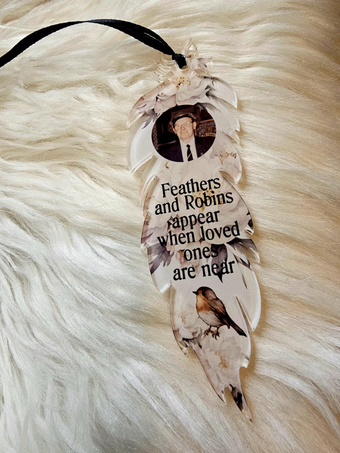 Personalised Photo Feather and Robin Decoration
