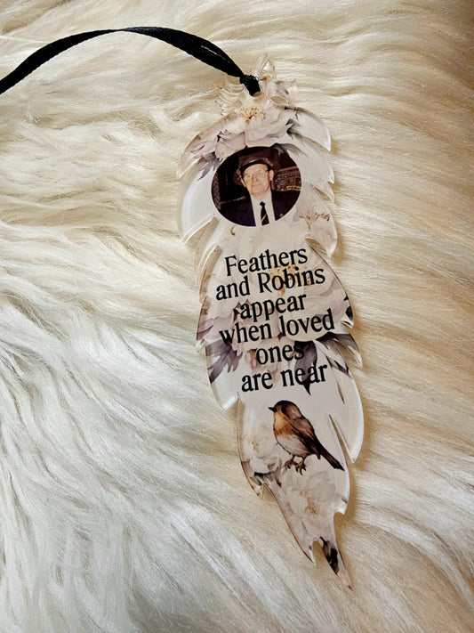 Personalised Photo Feather and Robin Decoration