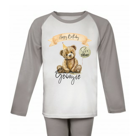 Kids Teddy Bear Personalised Age Pyjamas
