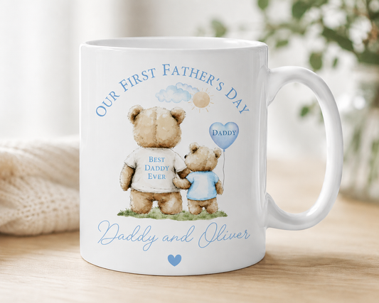 Personalised Our First Father's Day Mug - Blue and Pink are available